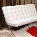 White Button Tufted Full Leather Modern Living Room Sofa