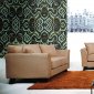 Sofa and Loveseat Set in Beige Microfiber Upholstery