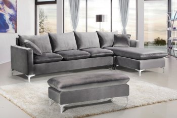 Naomi Sectional Sofa 636 in Grey Velvet Fabric by Meridian [MRSS-636 Naomi Grey]