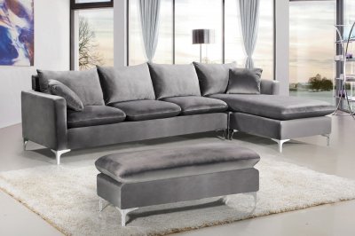 Naomi Sectional Sofa 636 in Grey Velvet Fabric by Meridian