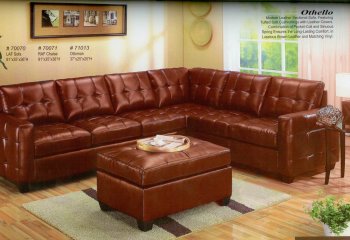 Brown Tufted Leather Modern Sectional Sofa w/Optional Ottoman [MASS-Othello-Brown]