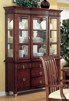 Distressed Cherry Finish Contemporary Buffet with Carved Details