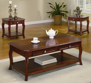 Warm Brown Cherry Finish Traditional 3Pc Coffee Table Set [CRCT-701508]