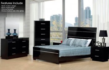 Black Hi-Gloss Finish Modern Bedroom w/Chrome Accents [PNBS-B523]