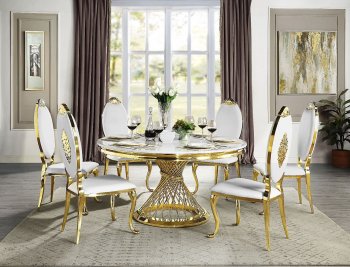 Fallon Dining Table DN01189 Gold & Faux Marble by Acme w/Options [AMDS-DN01189 Fallon]