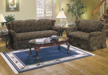 Traditional Pattern Fabric Living Room w/Satin Gold Piping [HLS-U610H]