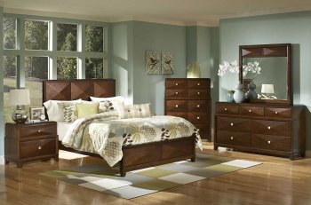 Cherry Finish Diamond Block Contemporary Bedroom w/Options [HEBS-1465]