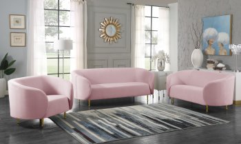 Lavilla Sofa 611 in Pink Velvet Fabric by Meridian w/Options [MRS-611 Pink Lavilla]