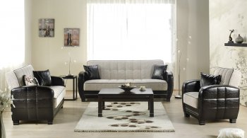 Modern Cream & Black Two-Tone Living Room w/Storage Sleeper Sofa [IKSB-MODA-New Melita Cream]