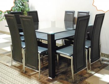 Octavio Dining Set 9Pc w/Glass Top Table & Dark Grey Chairs [ADDS-Octavio]