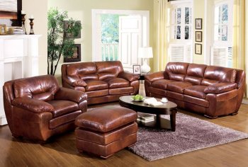 2 Pc Contemporary Sofa & Loveseat Set in Brown Full Leather [CRS-502051]