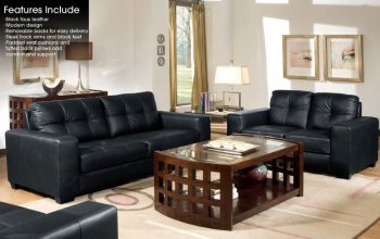 Black Padded Faux Leather Modern Sofa & Loveseat Set [PNS-U403]