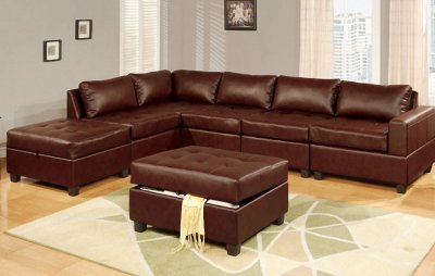 Brown Bonded Leather 6Pc Modular Sectional w/Optional Ottoman