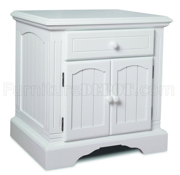 Satin White Finish Modern Nightstand With Two Door Cabinet