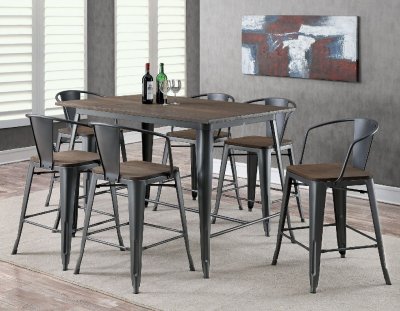 Lela Counter Ht Dinette Set 7Pc CM3529PT in Gray & Light Walnut