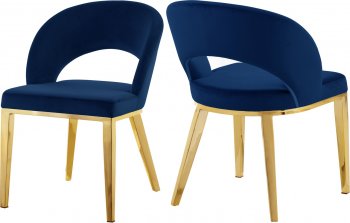 Roberto Dining Chair 765 Set of 2 Navy Velvet Fabric - Meridian [MRDC-765 Roberto Navy]