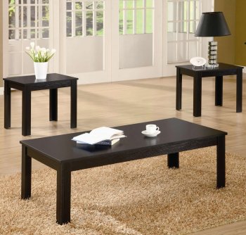 Black Finish Modern Casual 3Pc Coffee & Two End Tables Set [CRCT-700225]