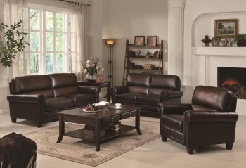 Rich Brown Leather Modern Sofa & Loveseat Set w/Rolled Arms [CRS-502981-Dublin]