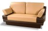 Two-Toned Beige & Brown Vinyl Leather Contemporary Sofa Bed