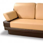 Two-Toned Beige & Brown Vinyl Leather Contemporary Sofa Bed