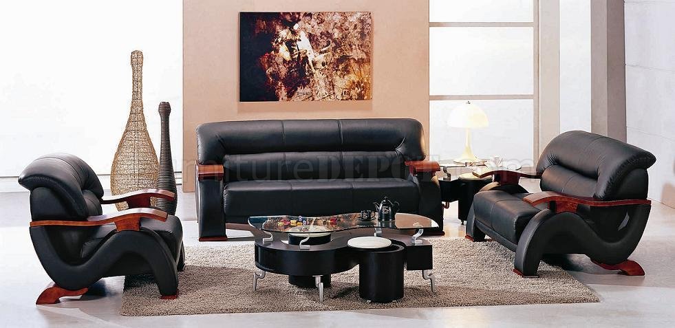 modern leather sofa wooden arms