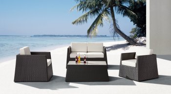 Black & White Modern Outdoor Chairs Set w/Clear Glass Table Top [ZOUT-Tulum-701170]