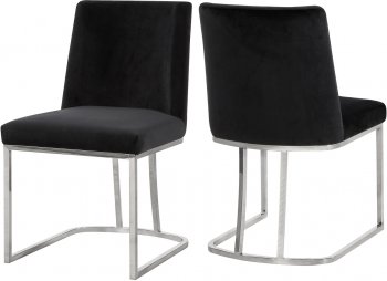 Heidi Dining Chair 728 Set of 2 Black Velvet Fabric by Meridian [MRDC-728 Heidi Black]