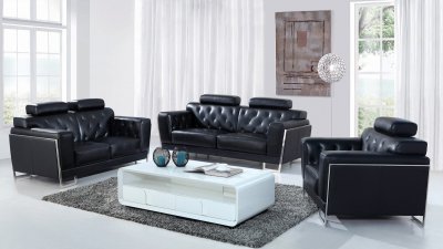 Huron Sofa 3Pc Set in Black Half Leather by VIG