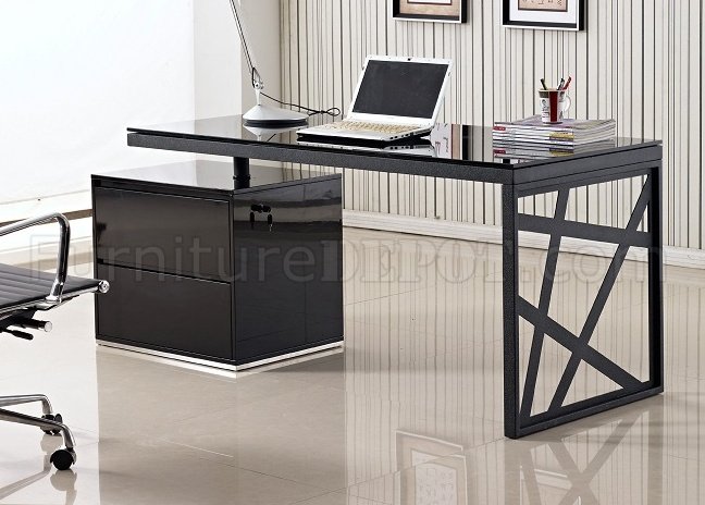 KD01R Modern Office Desk by J&M in Black Lacquer