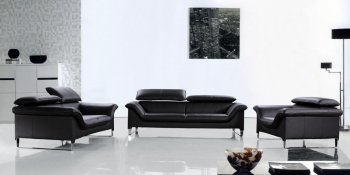 Black Leather Modern Stylish 3PC Living Room Set [VGS-Elite]