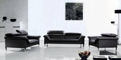 Black Leather Modern Stylish 3PC Living Room Set