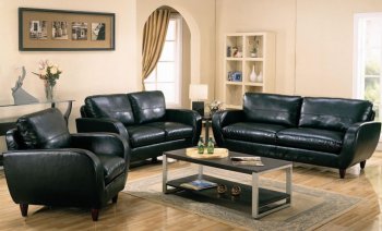 Black Bonded Leather Retro Style Living Room w/Soft Seating [CRS-308-502351]