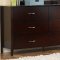 Merlot Finish Modern Bed w/Brown Bycast Leather Headboard