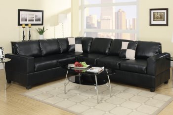 F7630 Sectional Sofa in Black Faux Leather by Poundex [PXSS-F7630]