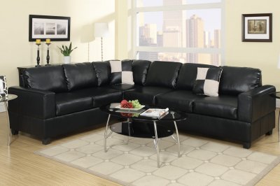 F7630 Sectional Sofa in Black Faux Leather by Poundex