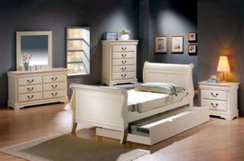 Creamy Antique Finish Louis Philippe Style Kids Bedroom [CRBS-232-400001]