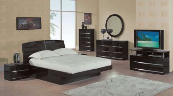 Wenge High Gloss Finish Modern Bedroom Set W/Storage Drawer [GFBS-B63 Wenge]