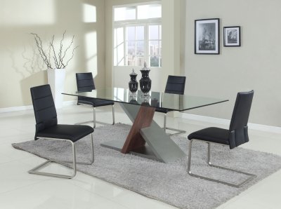 Savannah Dining Table 5Pc Set w/Clear Glass Top by Chintaly