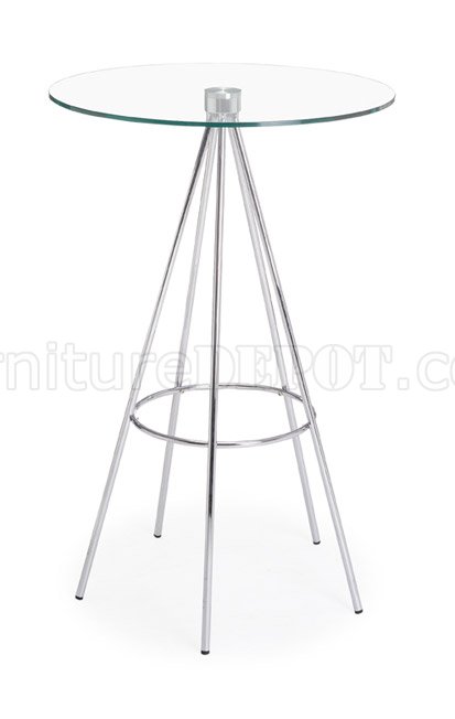 Contemporary Bar Table with Round Glass Top & Steel Frame - Click Image to Close