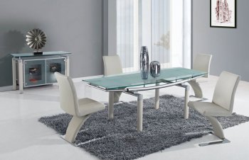 Frosted Glass Top & Beige Modern 88DT Dining Table w/Options [GFDS-88DT Beige]