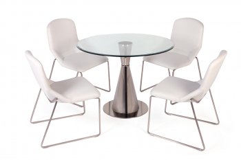 Modern Round Dinette Table w/Clear Glass Top & Pedestal Base [CYDS-SHARON-DT]