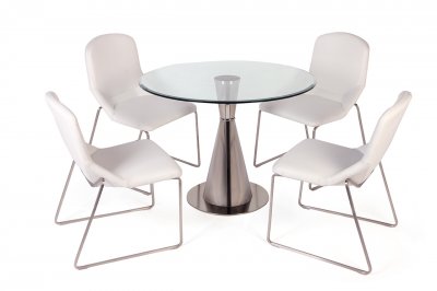 Modern Round Dinette Table w/Clear Glass Top & Pedestal Base