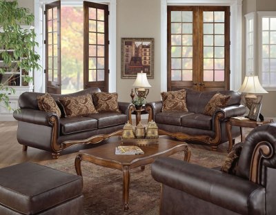 Brown Bonded Leather Traditional Style Sofa & Loveseat Set