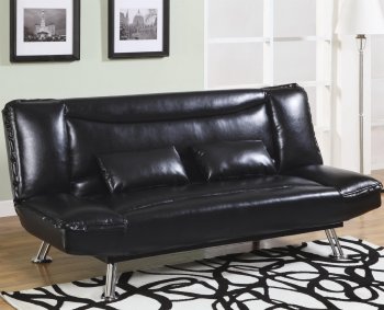 Black Faux Leather Modern Convertible Sofa Bed w/Metal Legs [CRSB-300144]