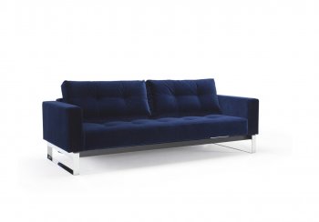 Cassius Vintage Sofa Bed in Dark Blue by Innovation, Chrome Legs [INSB-Cassius-Vintage-865-Chrome]