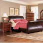 Distressed Cherry Bedroom w/Dark Brown Bycast Leather Sleigh Bed