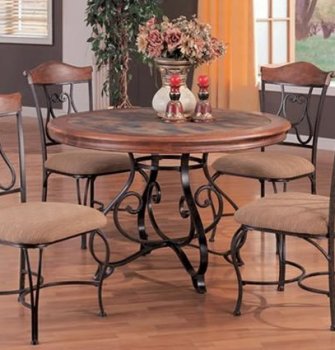 Dark Walnut Finish Table w/Poly Slate Inlays Top & Metal Base [CRDS-136-120131]