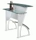 Silver Tone Metal Modern Bar Unit w/Two Glass Shelves