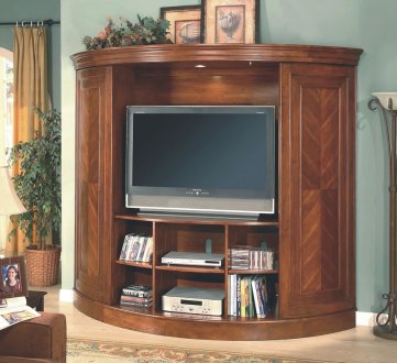 Cherry Entertainment Wall Unit W/Sliding Doors & Lighted Piers