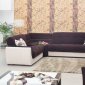 Cream Vinyl & Dark Brown Fabric Modern Sectional Sofa w/Options